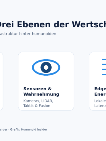 Grafik zu Aktuatoren, Sensorik und Edge Computing als drei Ebenen der Physical-AI-Wertschöpfung