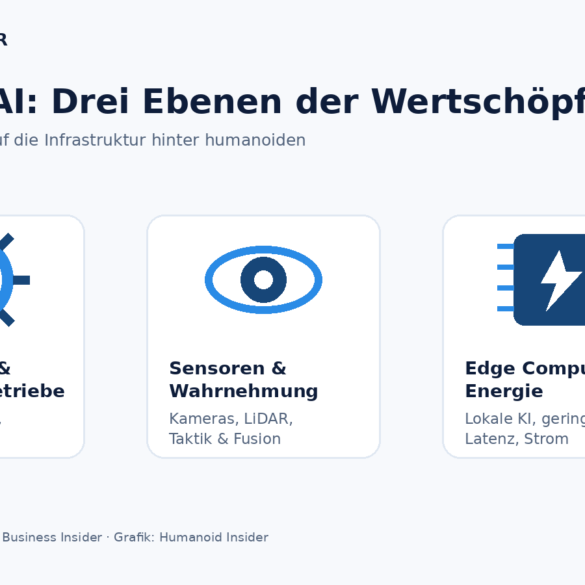 Grafik zu Aktuatoren, Sensorik und Edge Computing als drei Ebenen der Physical-AI-Wertschöpfung