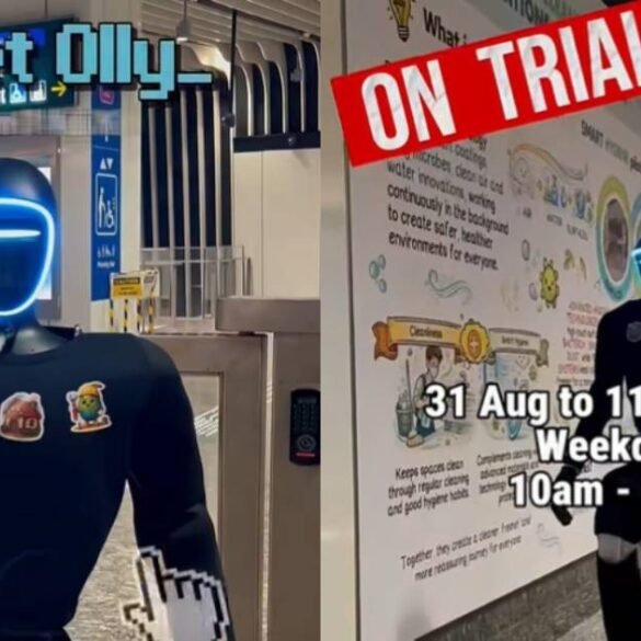 Humanoider Roboter Olly in der MRT Station Little India in Singapur