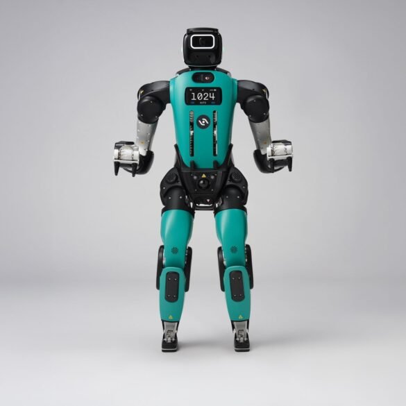 Humanoider Industrieroboter Digit 5 von Agility Robotics vor hellem Hintergrund.