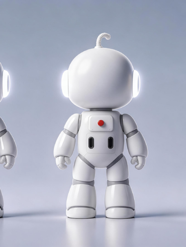 AiMOGA Mobo, ein kompakter humanoider Begleitroboter für Familien, in drei Produktansichten.