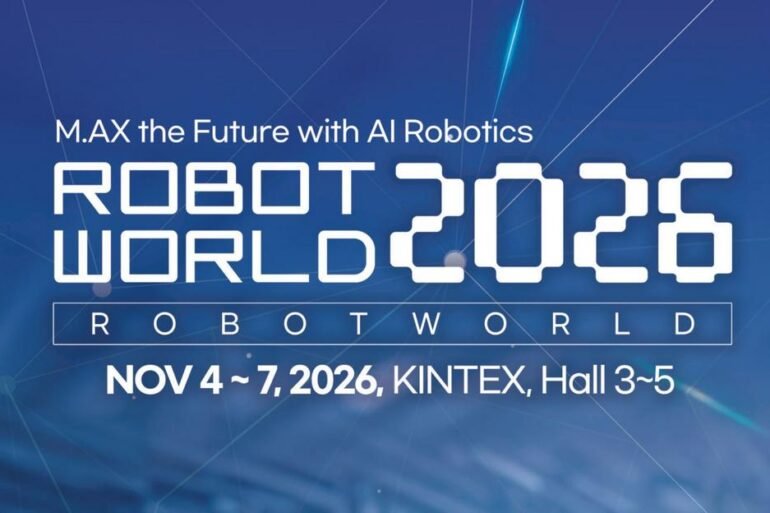 Offizielles Veranstaltungsmotiv der RobotWorld 2026 in Südkorea mit Messetermin und Veranstaltungsort.