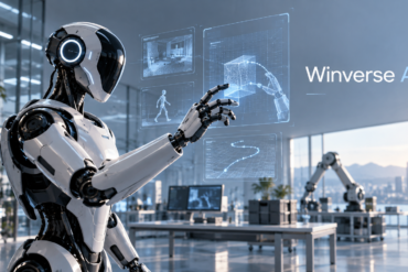 KI-generierte Illustration zu Winverse AI und Robot AI mit humanoidem Roboter in einer Forschungsumgebung
